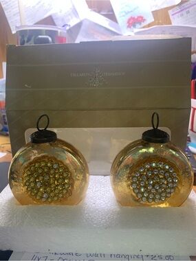 Dillards Trimmings Gold & Rhinestone Christmas Ornaments Glass Set 4